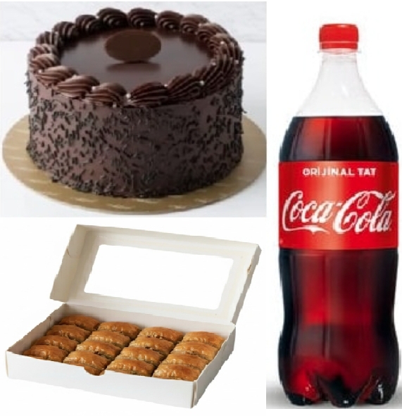 2-3 Kişilik Çikolatalı Yaş Pasta (1 Adet), 1 kg Cevizli Baklava (1 Adet), 1 Litre Kola (1 Adet) Kıbrıs pasta
